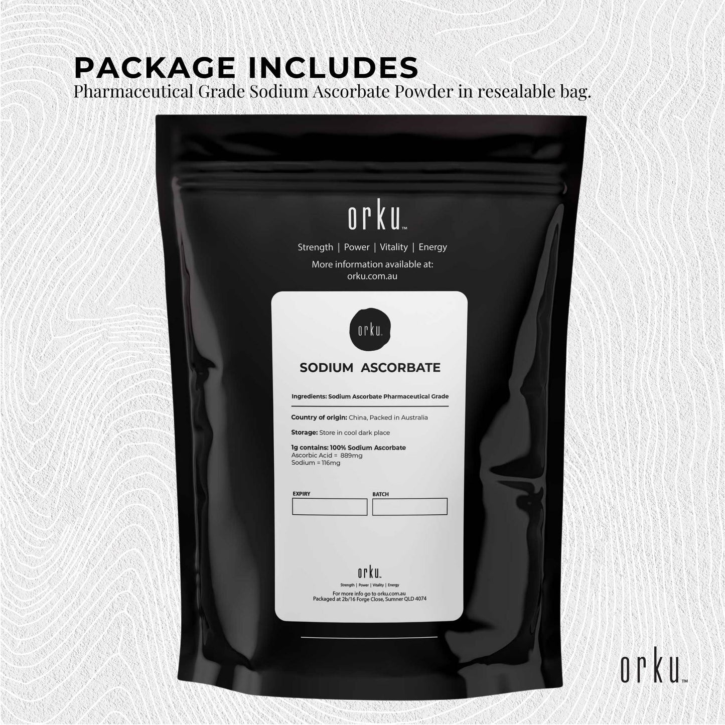 Orku 1Kg Sodium Ascorbate - High Purity Soluble Crystalline Powder Ingredient