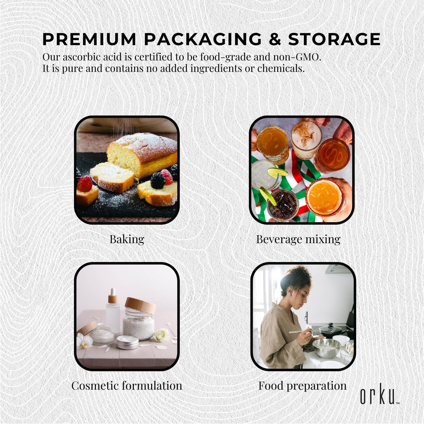 Orku 5Kg Vitamin C Powder Pure L-Ascorbic Acid - USP Grade Non-GMO