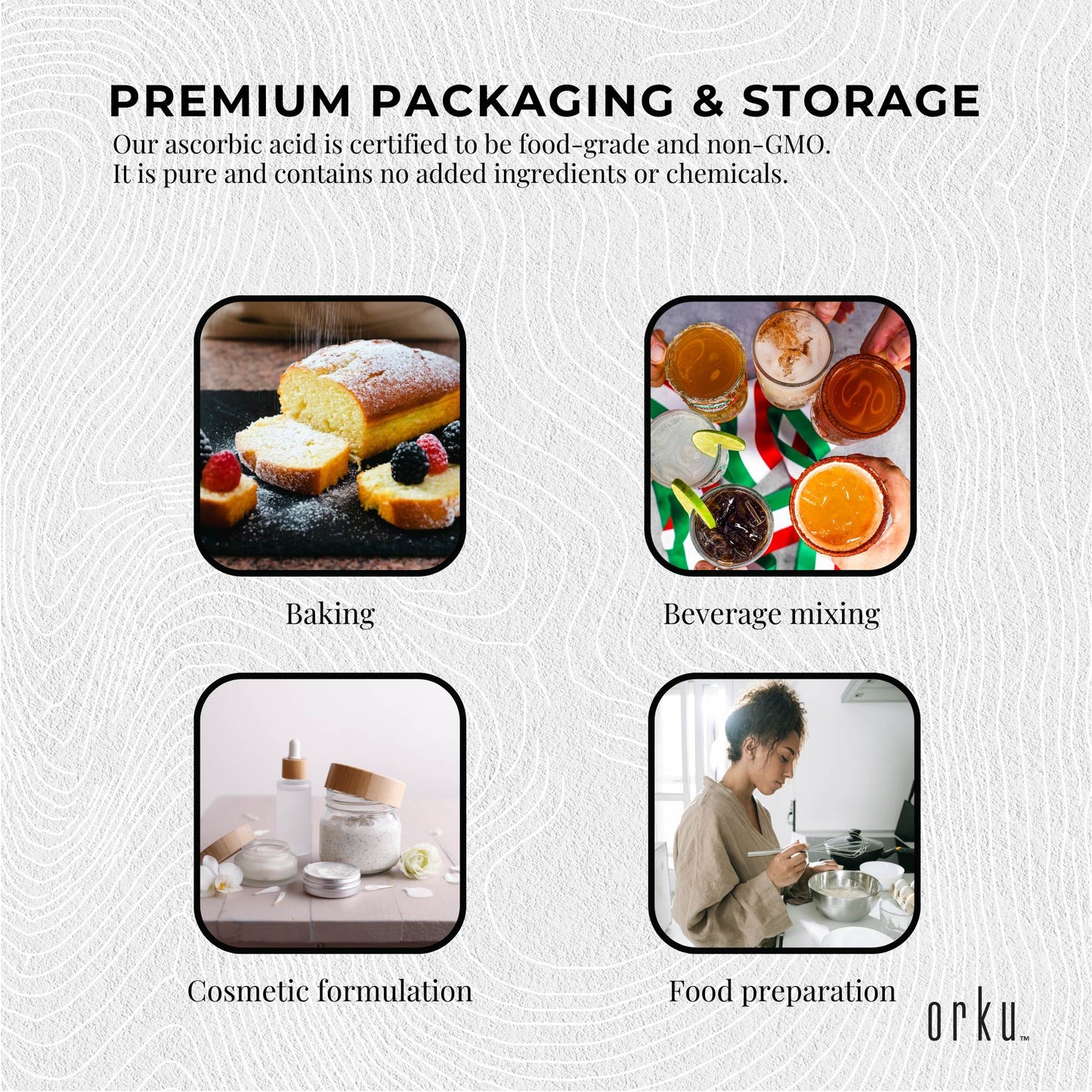 Orku 100g Vitamin C Powder Pure L-Ascorbic Acid - USP Grade Non-GMO