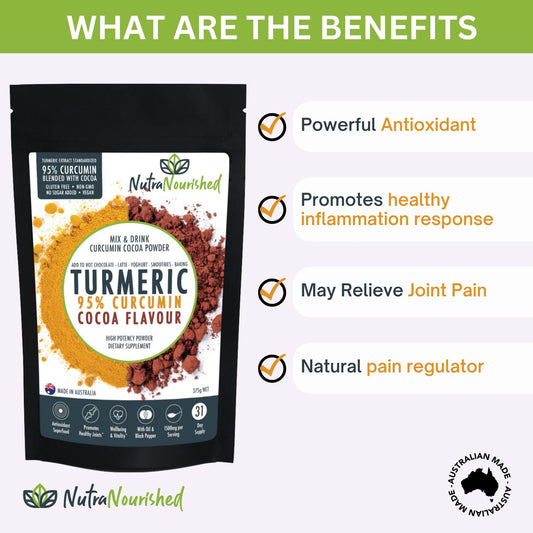 95% Organic Curcumin Extract Cocoa Flavour - Turmeric Powder With Black Pepper - Organic and with Black Pepper - 375g