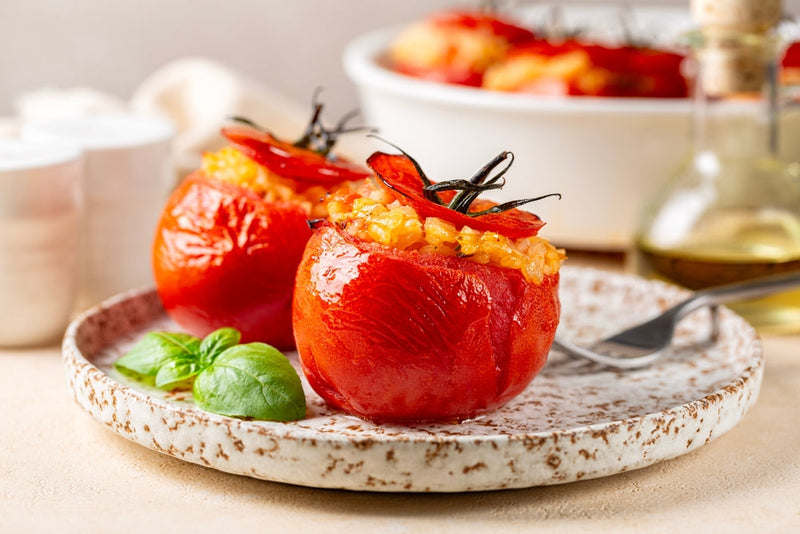 Saffron Rice, Stuffed Tomatoes