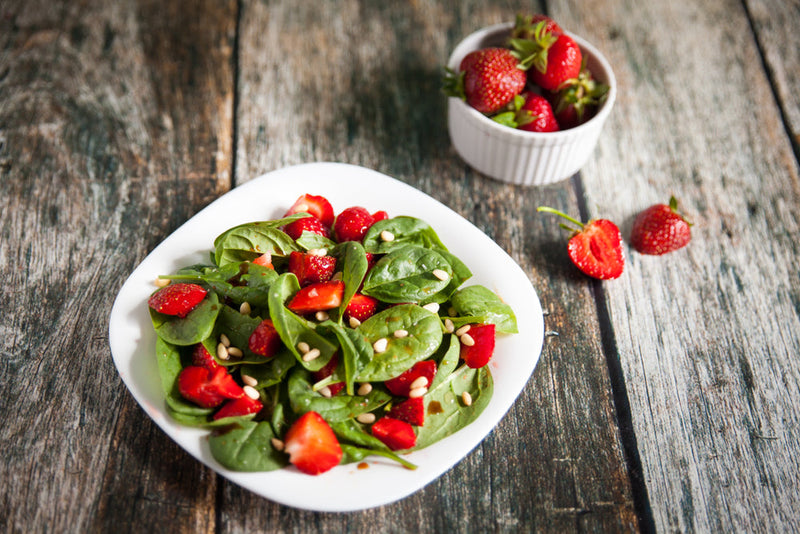 Spinach and Strawberry Salad with Basil, Mint Dressing