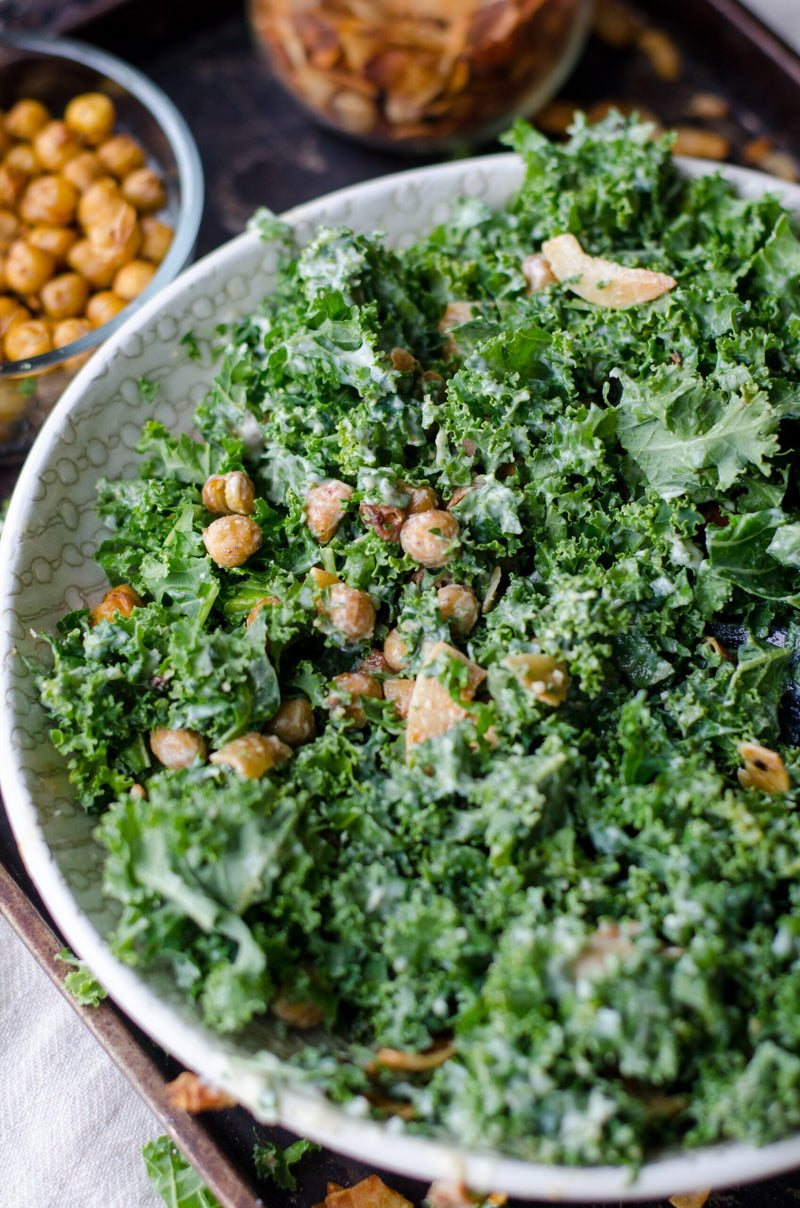 Roasted Kale, Broccoli and Hummus