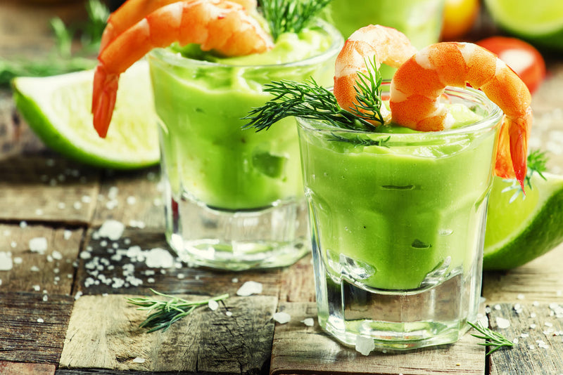 Sautéed Prawns with Cleansing Coriander and Avocado Dip
