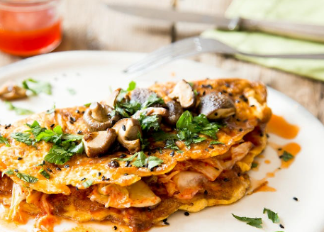Kimchi Egg Skillet with Oyster Mushrooms