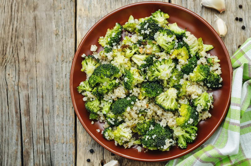 Broccoli with Goats Cheese and Quinoa