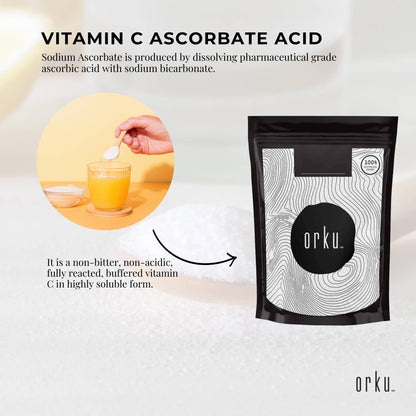Orku 1Kg Sodium Ascorbate - High Purity Soluble Crystalline Powder Ingredient