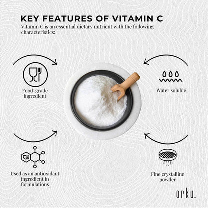 Orku 10g Vitamin C Powder Pure L-Ascorbic Acid - USP Grade Non-GMO