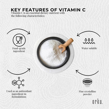 Orku 5Kg Vitamin C Powder Pure L-Ascorbic Acid - USP Grade Non-GMO