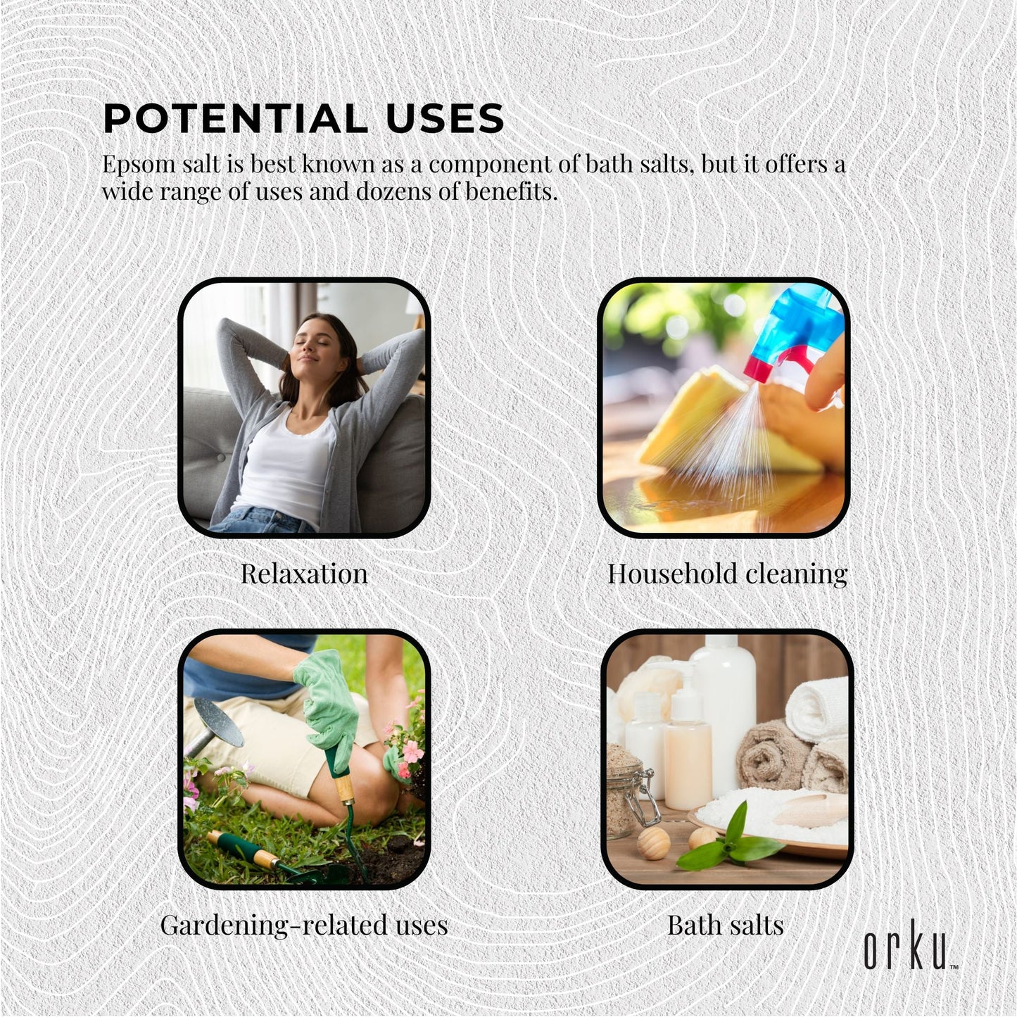 1Kg Orku Epsom Salt – Magnesium Sulphate Bath Salts Skin Body
