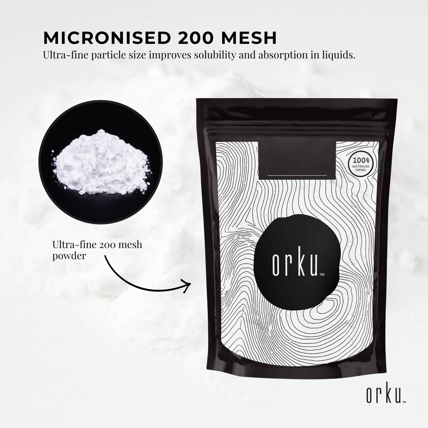 Orku 1Kg Creatine Monohydrate Powder – 200 Mesh Micronised | 99.9% Purity