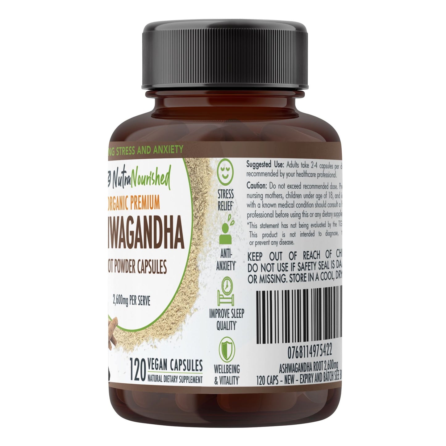 Organic Ashwagandha Capsules (vegan)- Withania Somnifera - 120 Vegan Capsules