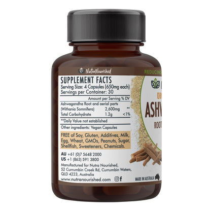 Organic Ashwagandha Capsules (vegan)- Withania Somnifera - 120 Vegan Capsules