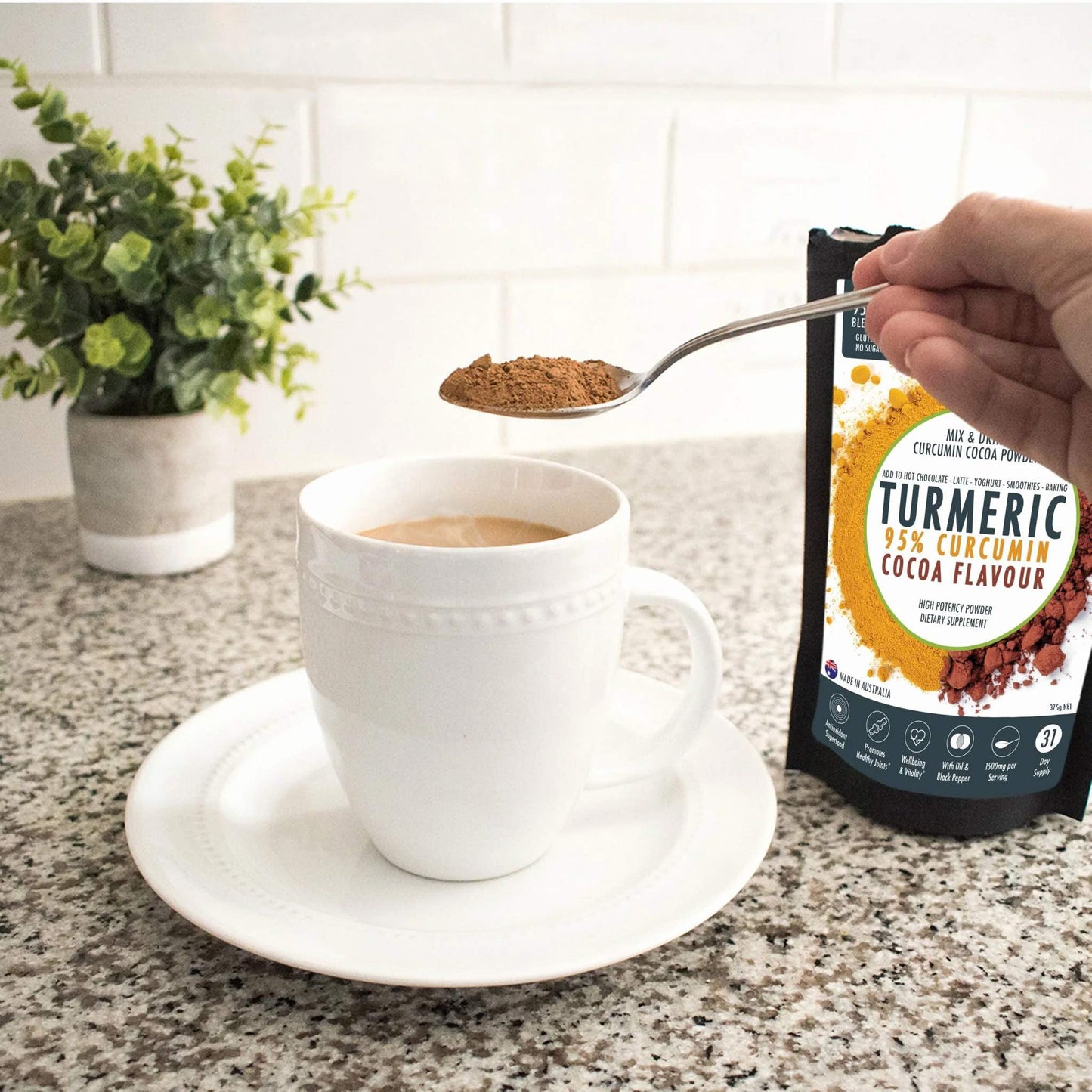 95% Organic Curcumin Extract Cocoa Flavour - Turmeric Powder With Black Pepper - Organic and with Black Pepper - 375g