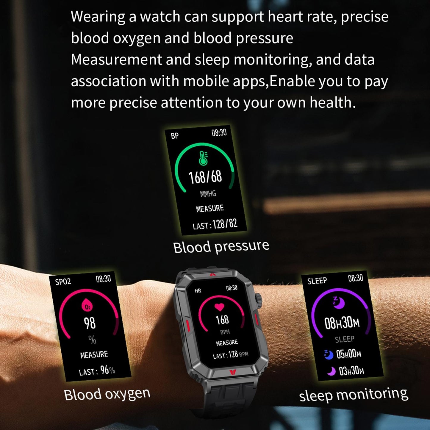 Smart Bracelet With Sleep Detection And Steel Strap - Bt5.2 - Black