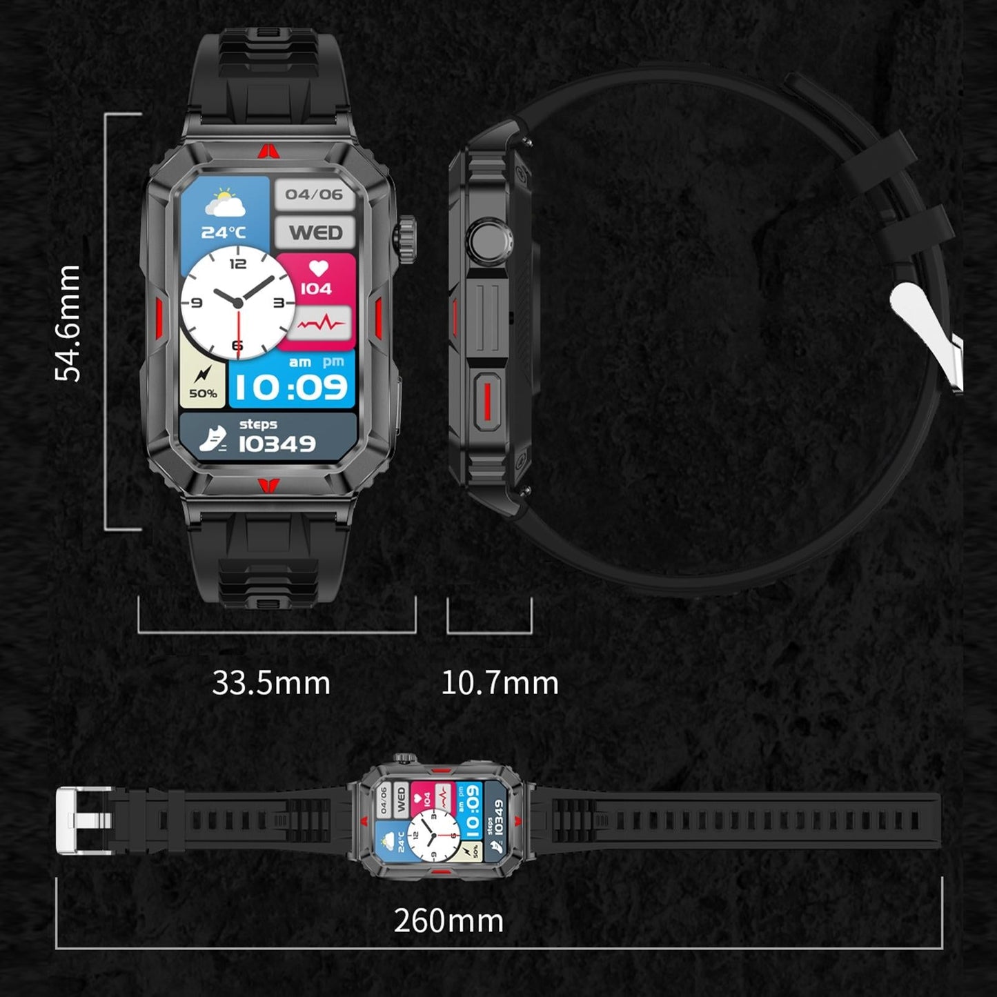 Smart Bracelet With Sleep Detection And Steel Strap - Bt5.2 - Black