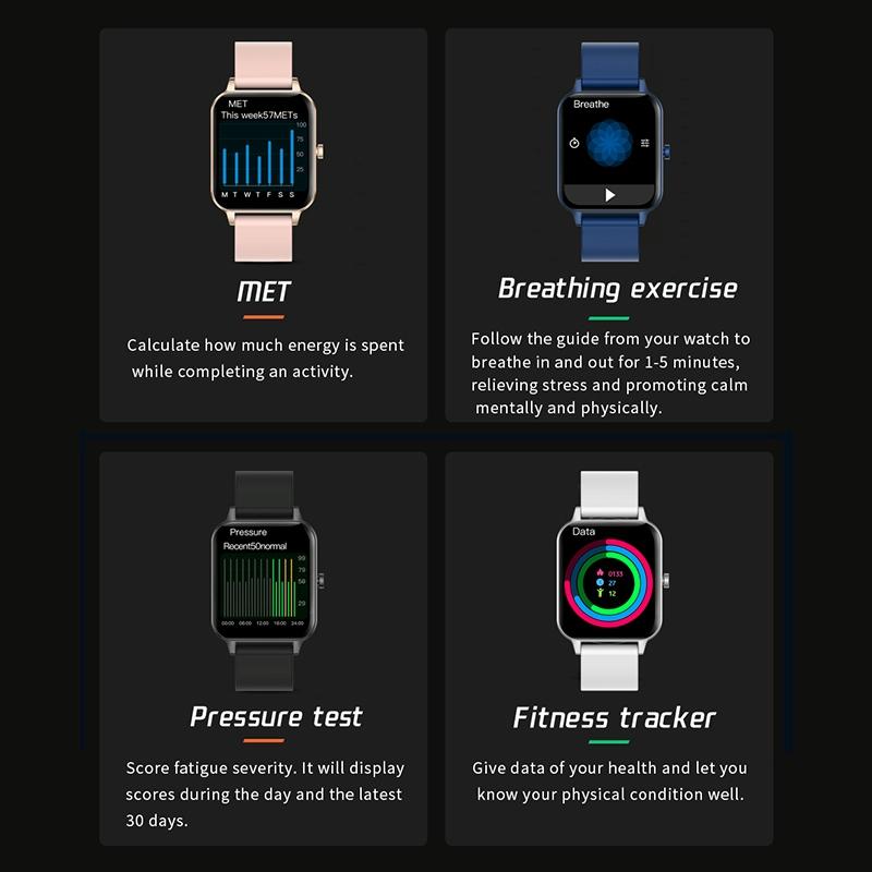 1.69 Inch Ips Touch Screen Ip68 Waterproof Smart Watch Support Sleep Monitoring / Heart Rate Monitoring / Bluetooth Call / Body Temperature Monitoring - Rose Gold