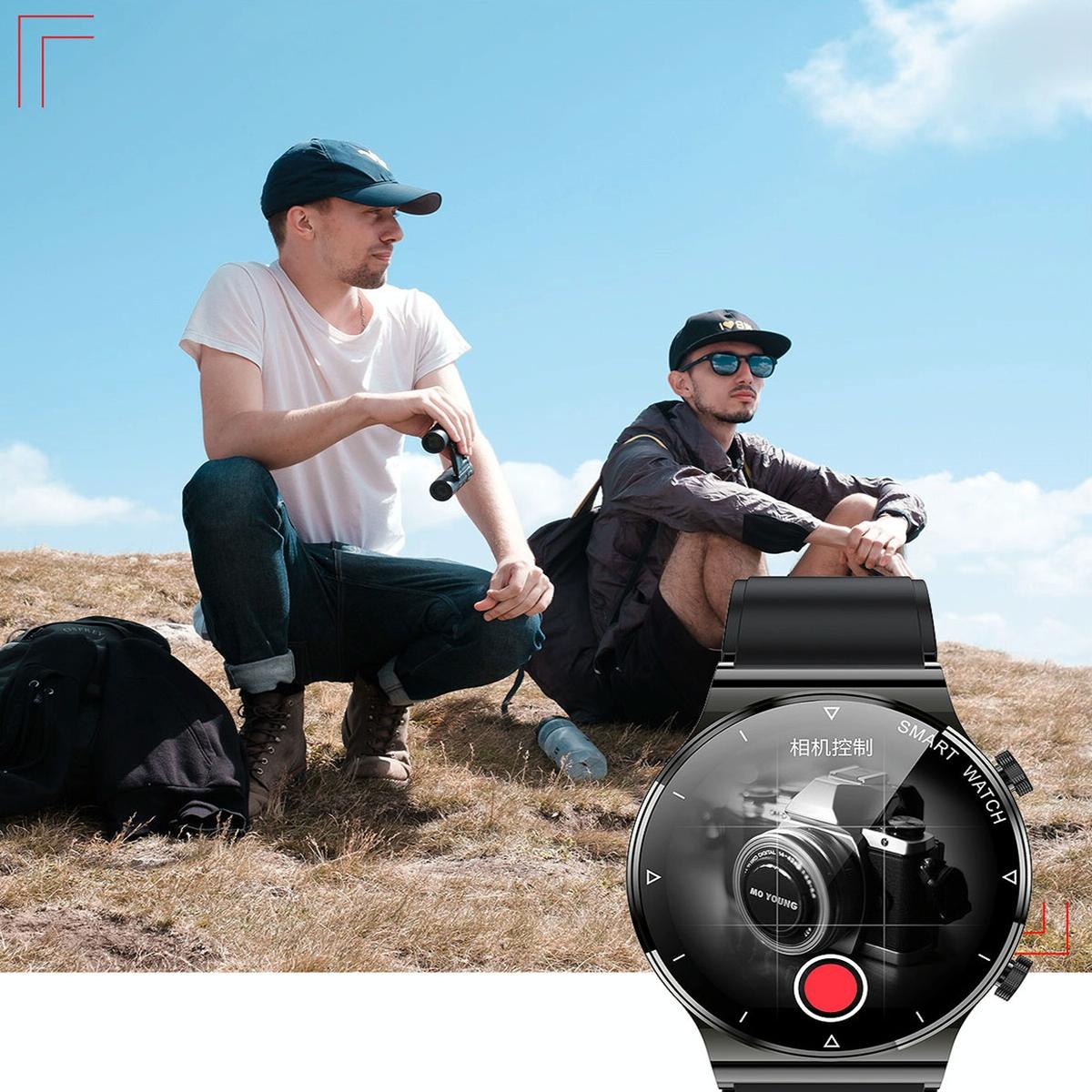 1.32 Inch Heart Rate Sleep Monitoring Smart Watch - Black Leather