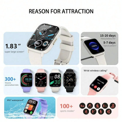 1.83 Inch Ip68 Waterproof Smart Watch Support Body Temperature Monitoring / Heart Rate / Blood Oxygen / Blood Pressure Monitoring - Blue